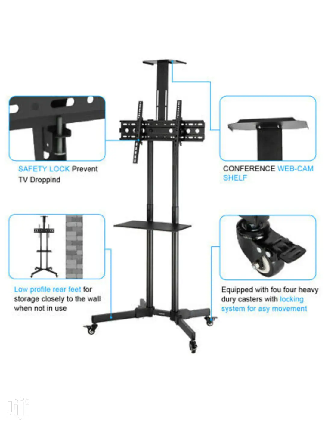 Proper Portable TV Trolley Stand for 32"- 65" Screens -Black