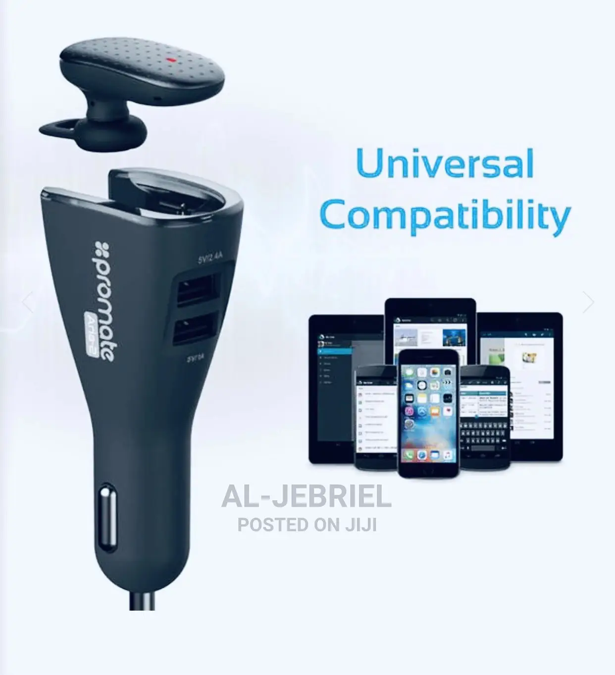Promate Aria 2 Bluetooth Headset With USB 2A Car Charger