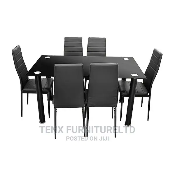 Dining Set 1+6 Tempered Glass Black