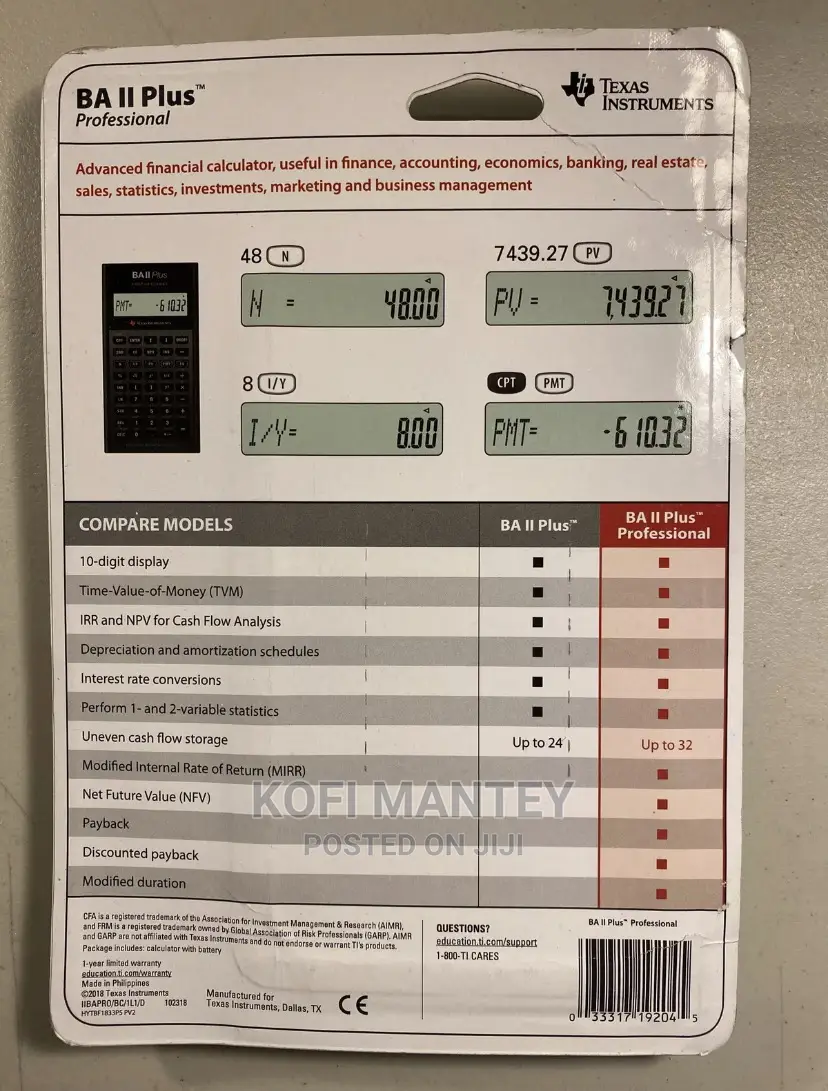 Texas Instruments Ba Ii Plus Professional Calculator