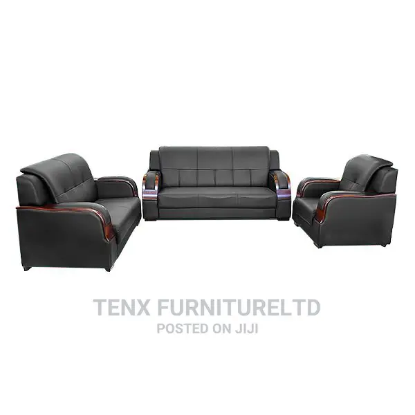 Sofa Set 6 Seater Leather Black