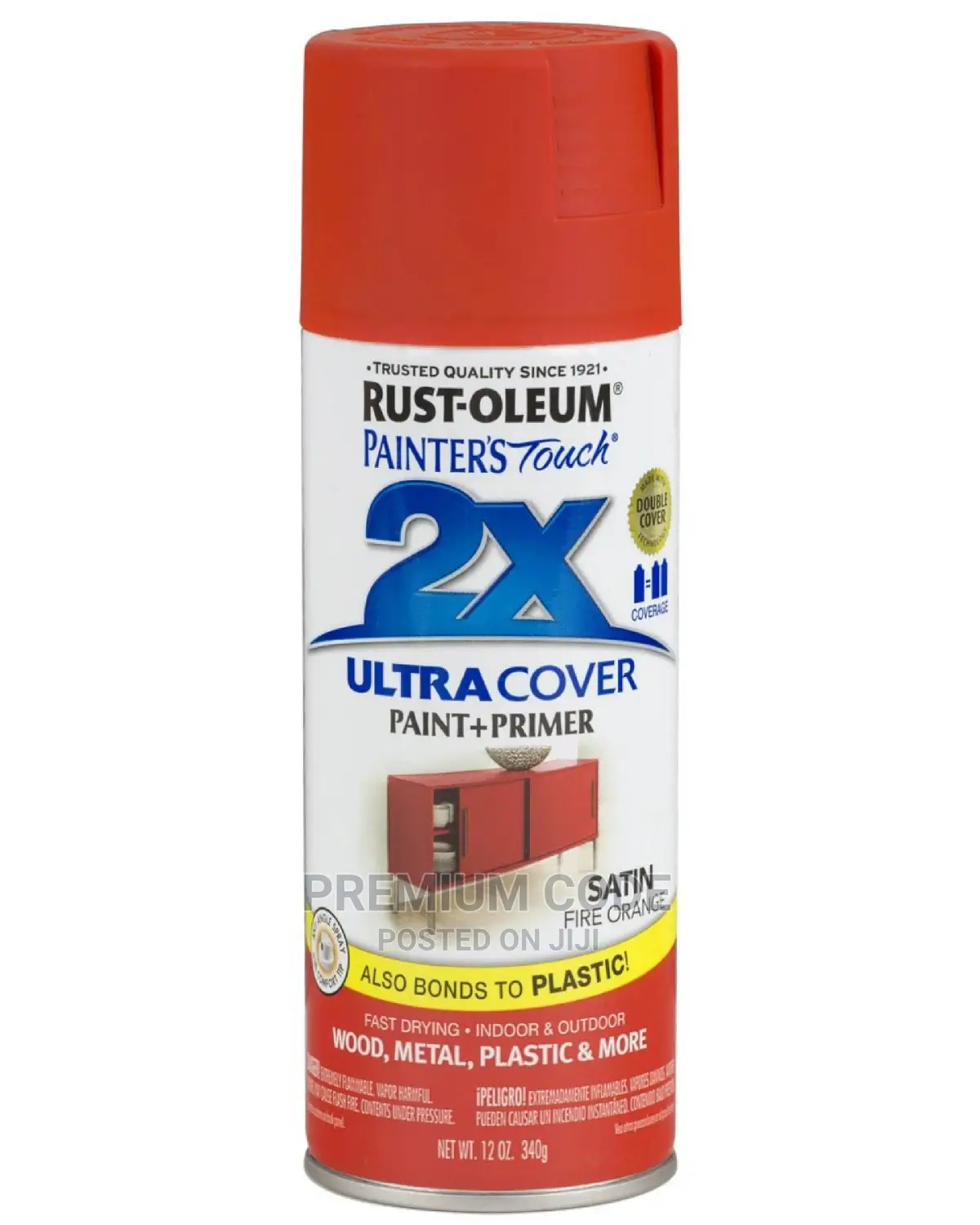 Spray Paint, Satin Fire Orange, 2X Ultra Cover, Rustoleum