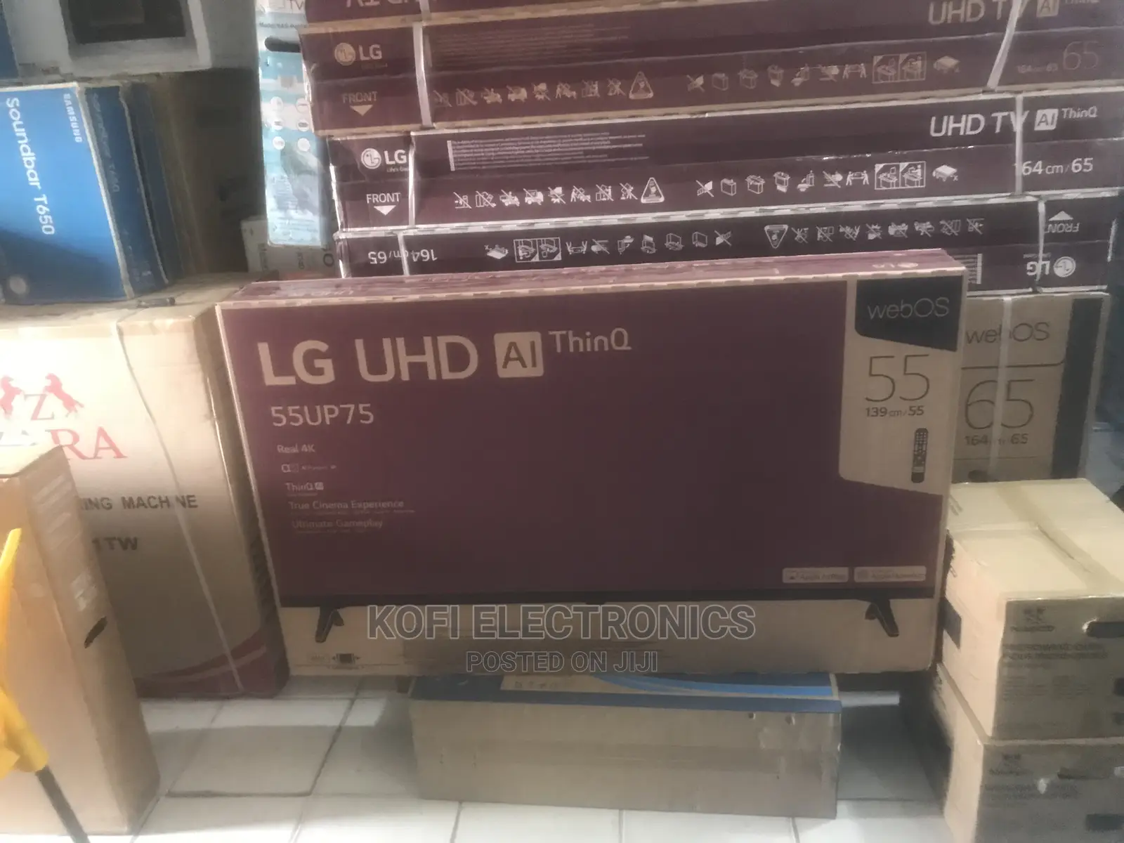 A Black Thinq Ai LG Uhd 4K TV 55 Inch Up75 Series 4K Active