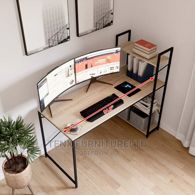 Wooden Computer Desk With Metal Stand
