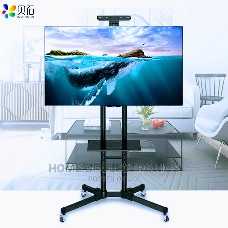 New Modern Black Metal Rolling TV Stand for 32 to 70