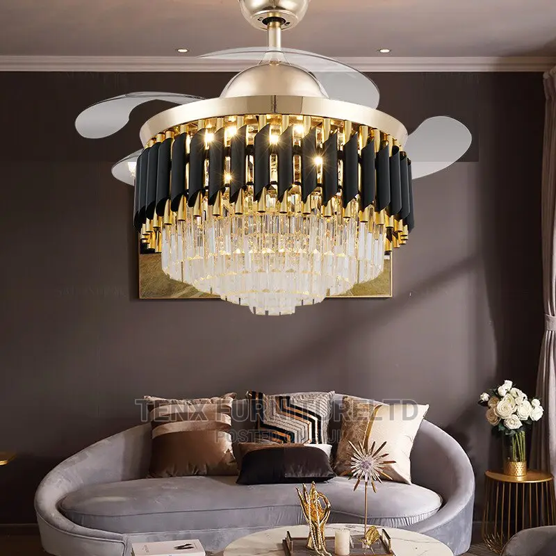 Gold Crystal Ceiling Fan Chandelier Exclusive