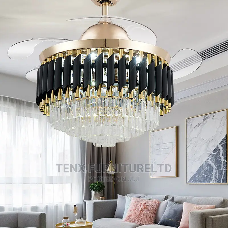 Crystal Ceiling Fan Chandelier Gold