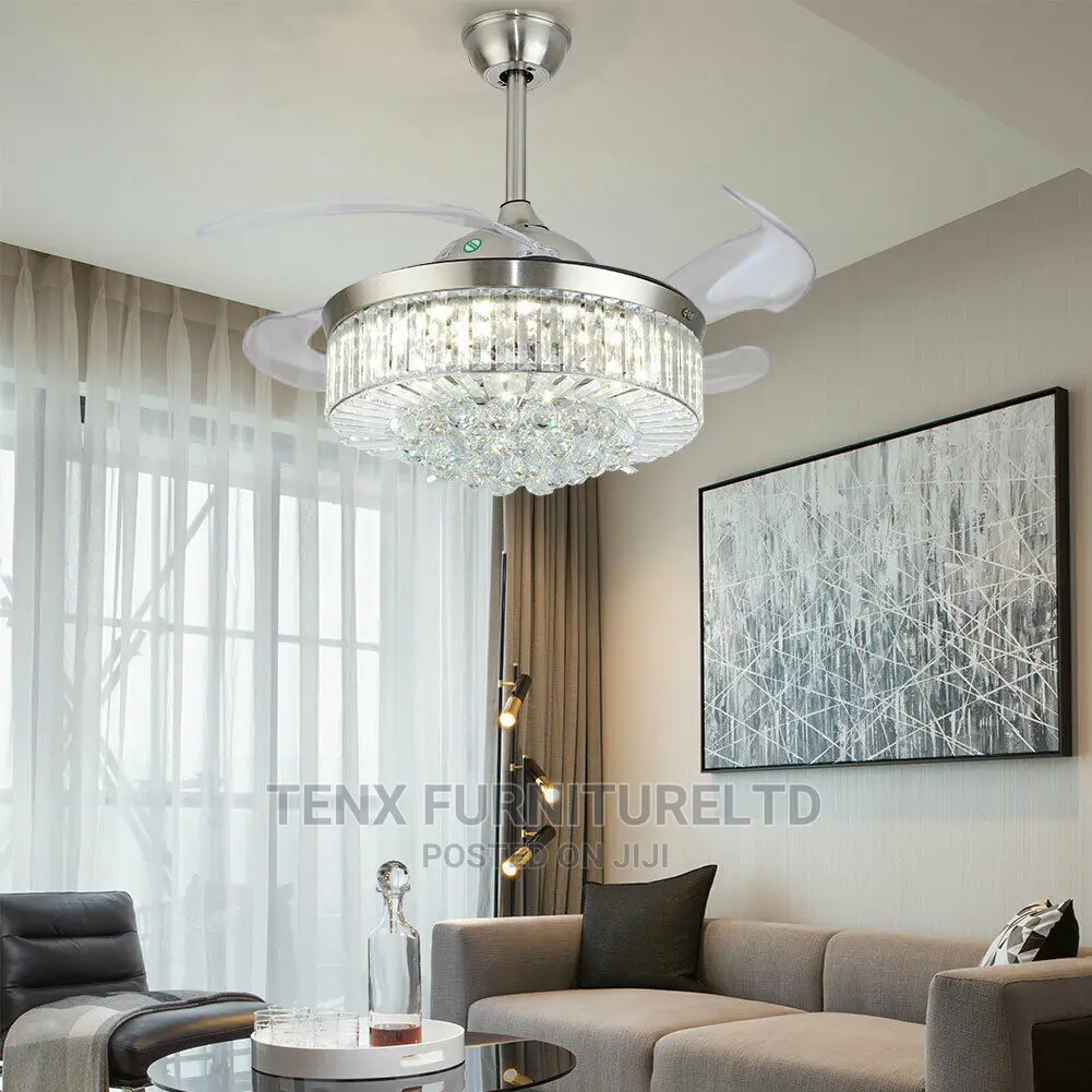 Crystal LED Ceiling Fan Chandelier Invisible Blade Lamp W/R