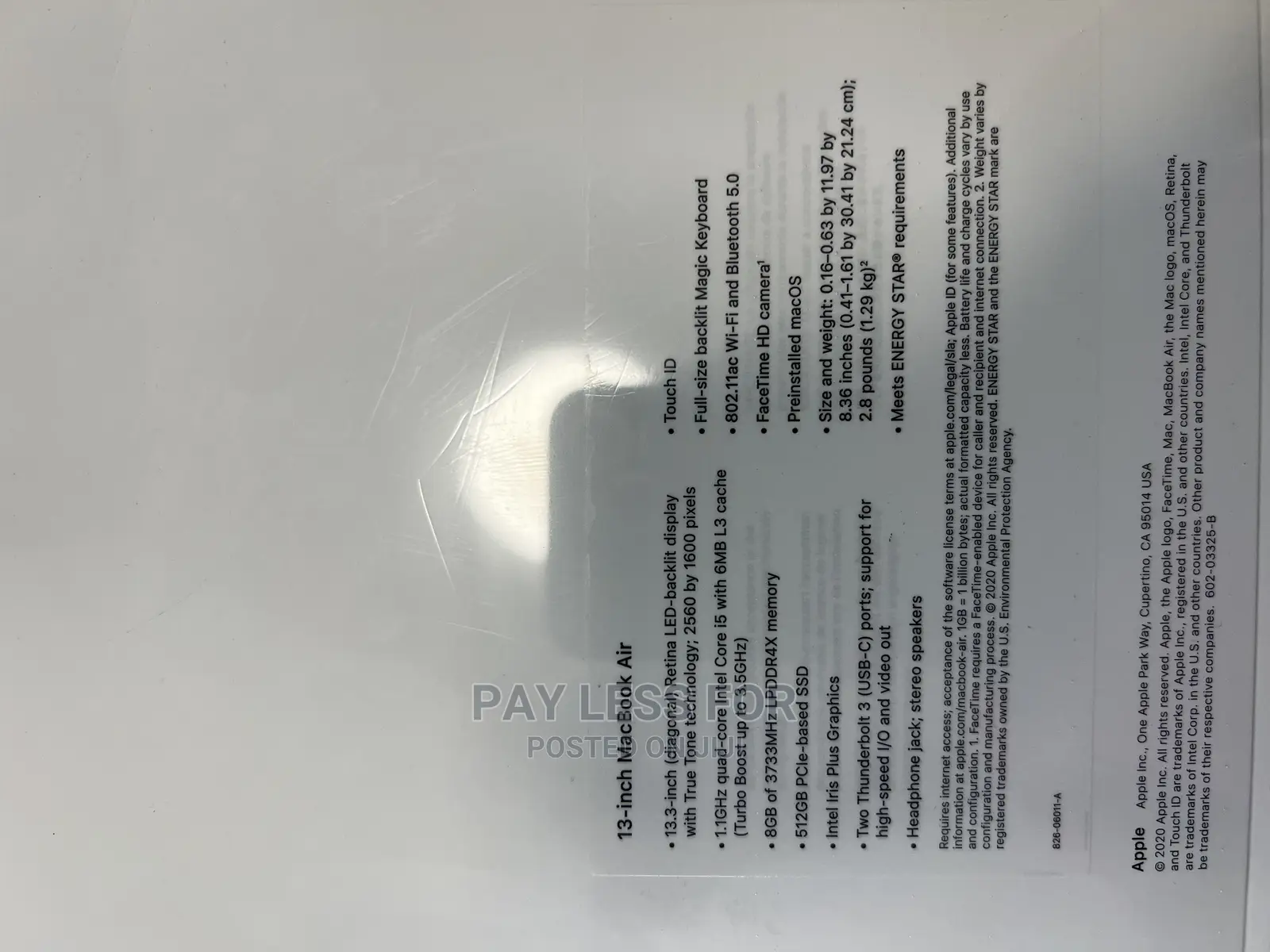 New Laptop Apple MacBook Air 2020 8GB Intel Core I5 SSD 256GB