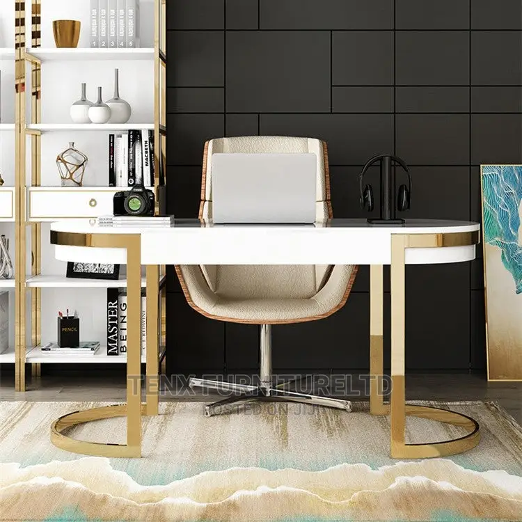 White Office Desk With 2 Drawers and Chair Mable Top