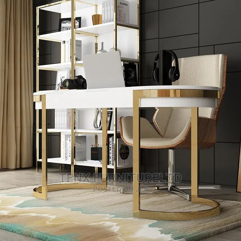 White Office Desk With 2 Drawers and Chair Mable Top