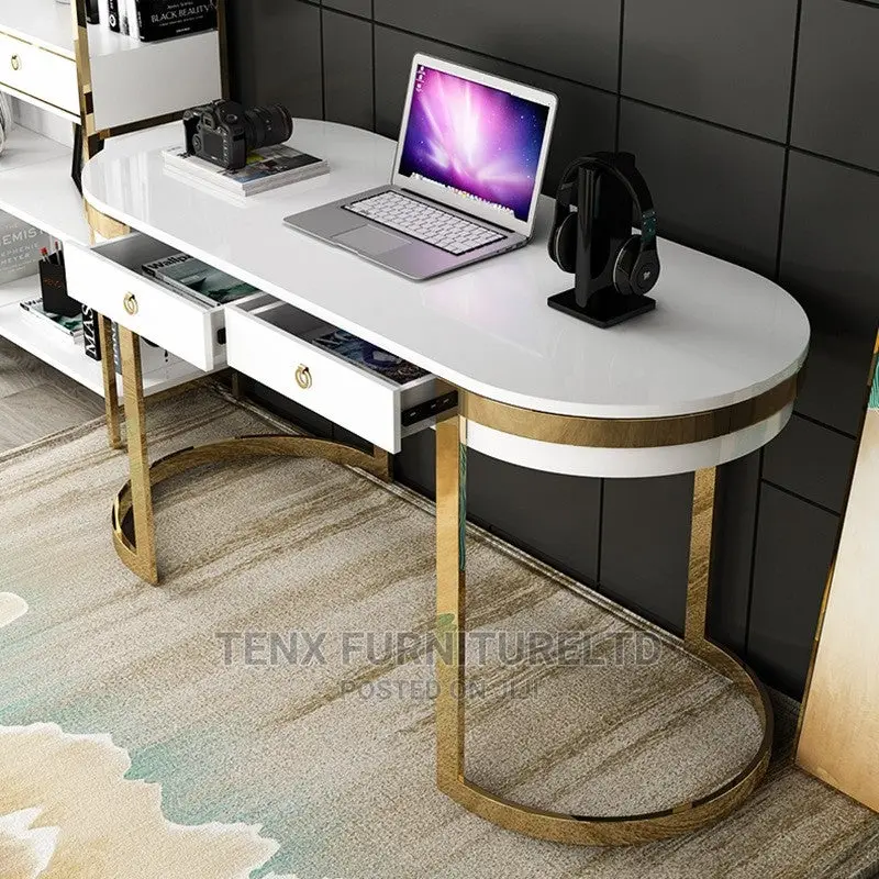 White Office Desk With 2 Drawers and Chair Mable Top