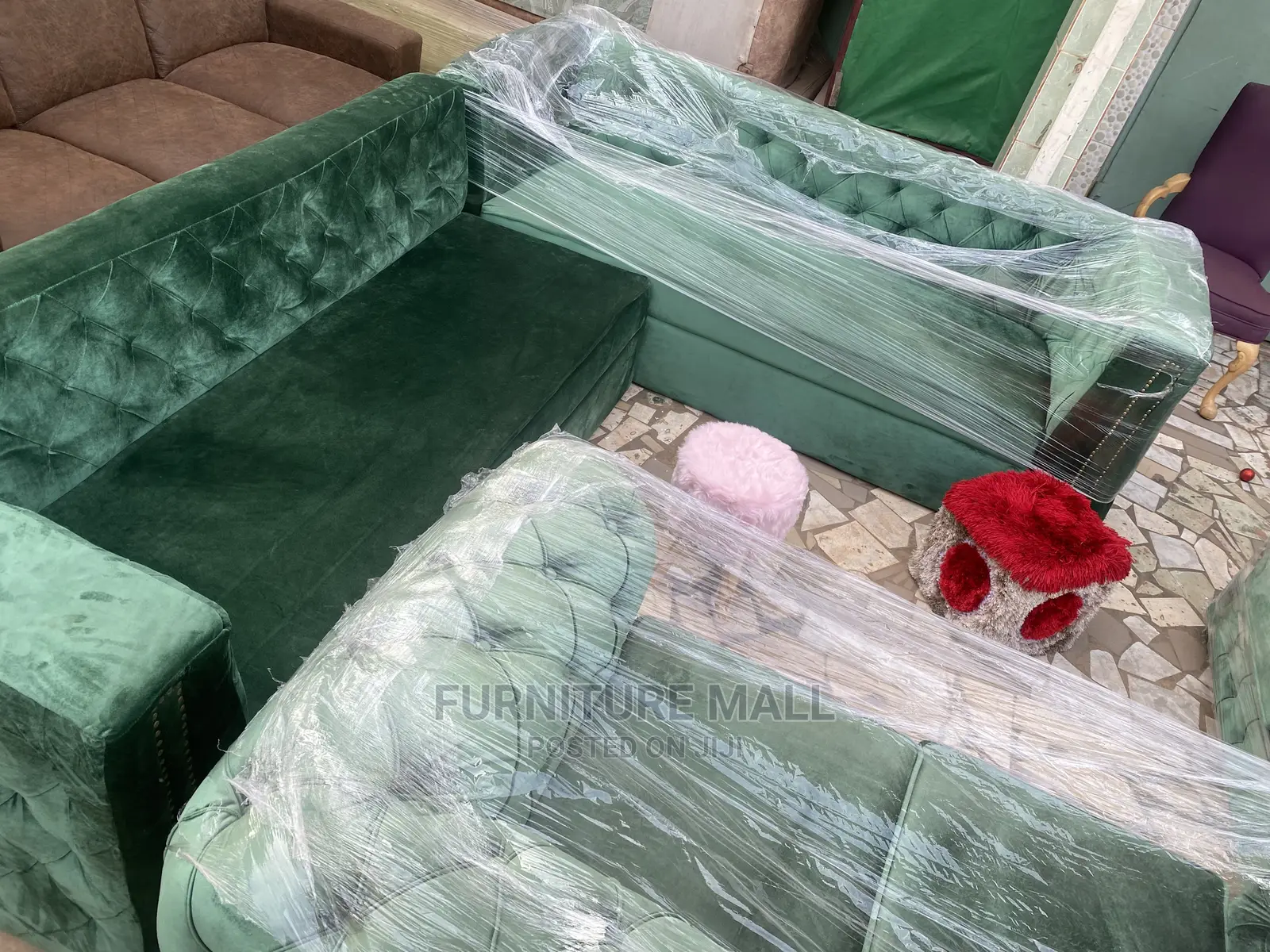 Classic Army Green L Shaped Sofa Set . Free Delivery