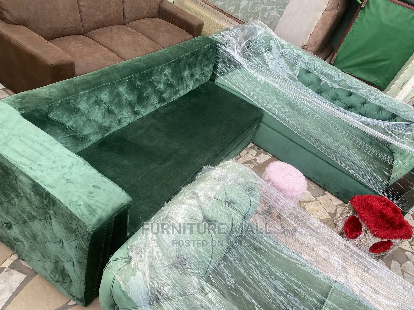 Classic Army Green L Shaped Sofa Set . Free Delivery