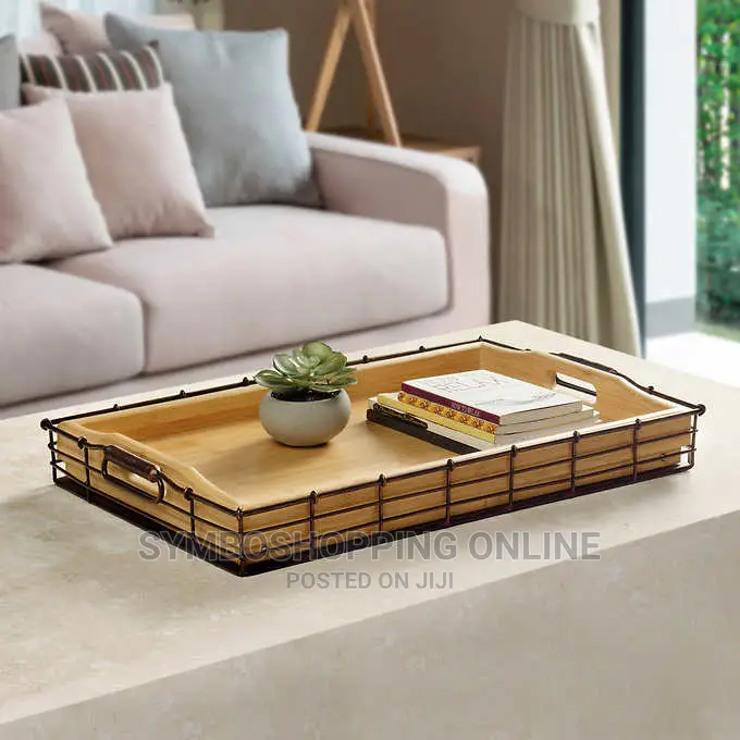 Bamboo and Metal Tray Se