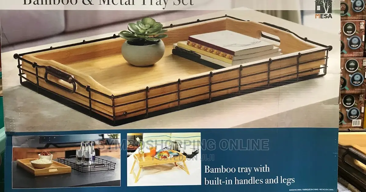 Bamboo and Metal Tray Se