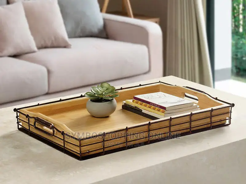 Bamboo and Metal Tray Se