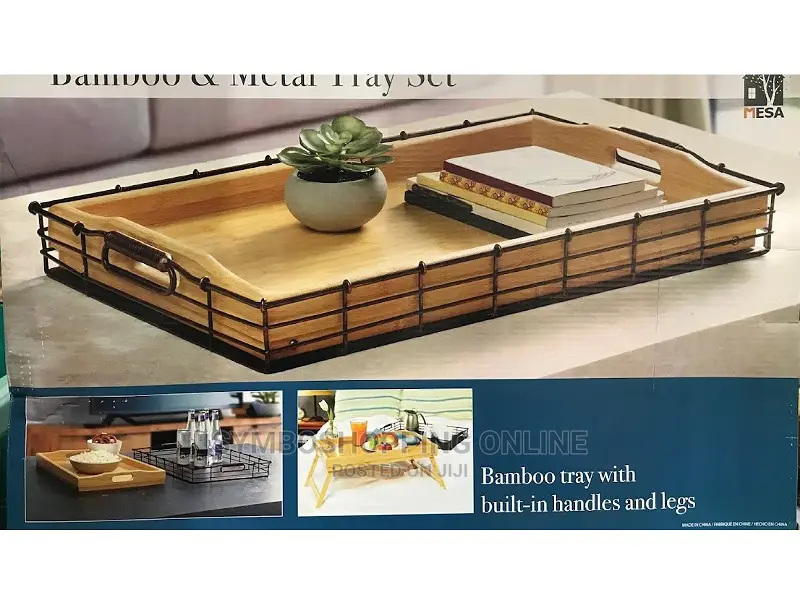 Bamboo and Metal Tray Se