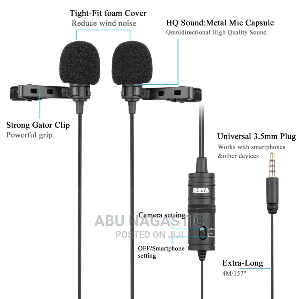 Boya BY-M1DM Microphone With 4m Cabe, Double Head Lapel