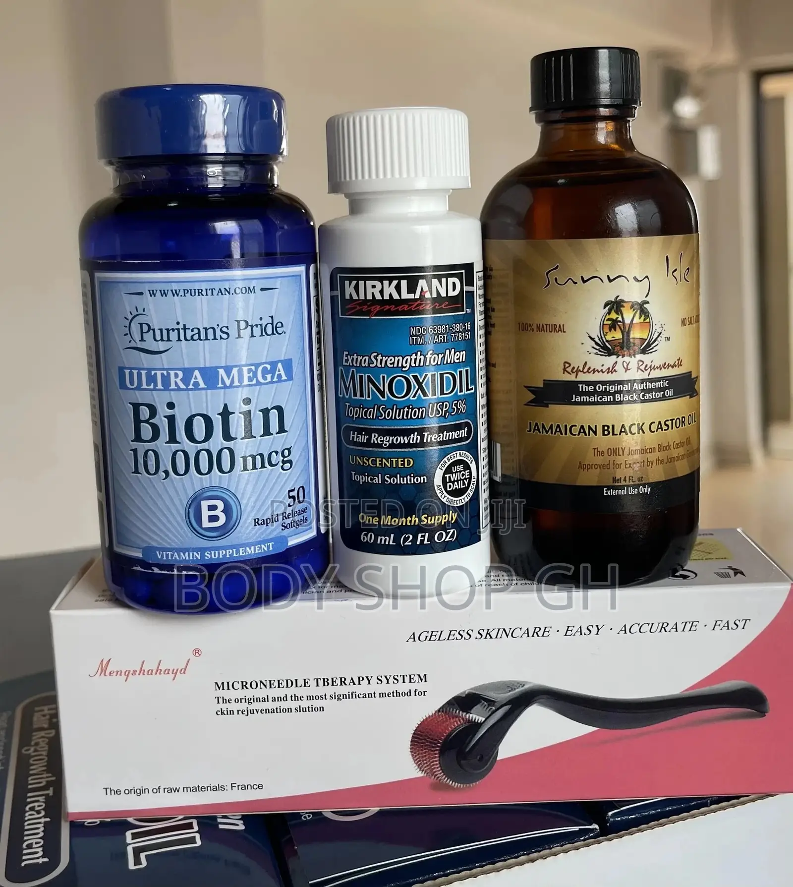 Jbco + Derma Roller +Kirkland Minoxidil +Ultra Mega Biotin