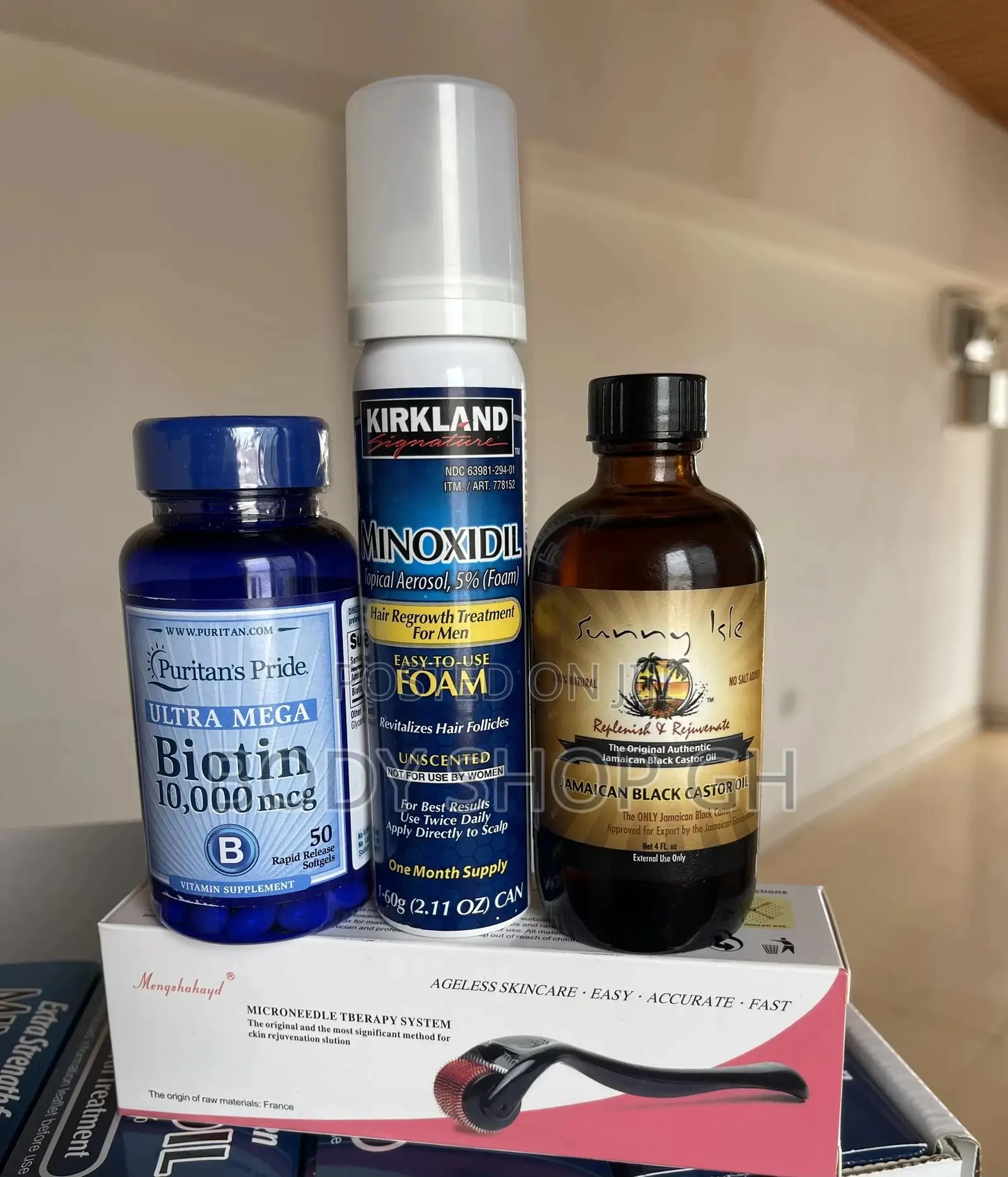 Kirkland Foam+Biotin +Jbco +Derma Roller for Hair Beard