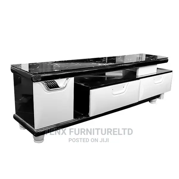 TV Stand With Glass Top Black and White 1 Door/2 Drawers