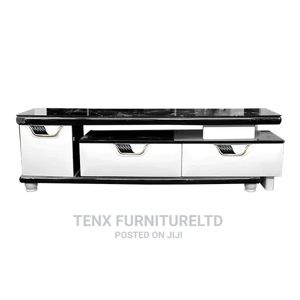 TV Stand With Glass Top Black and White 1 Door/2 Drawers