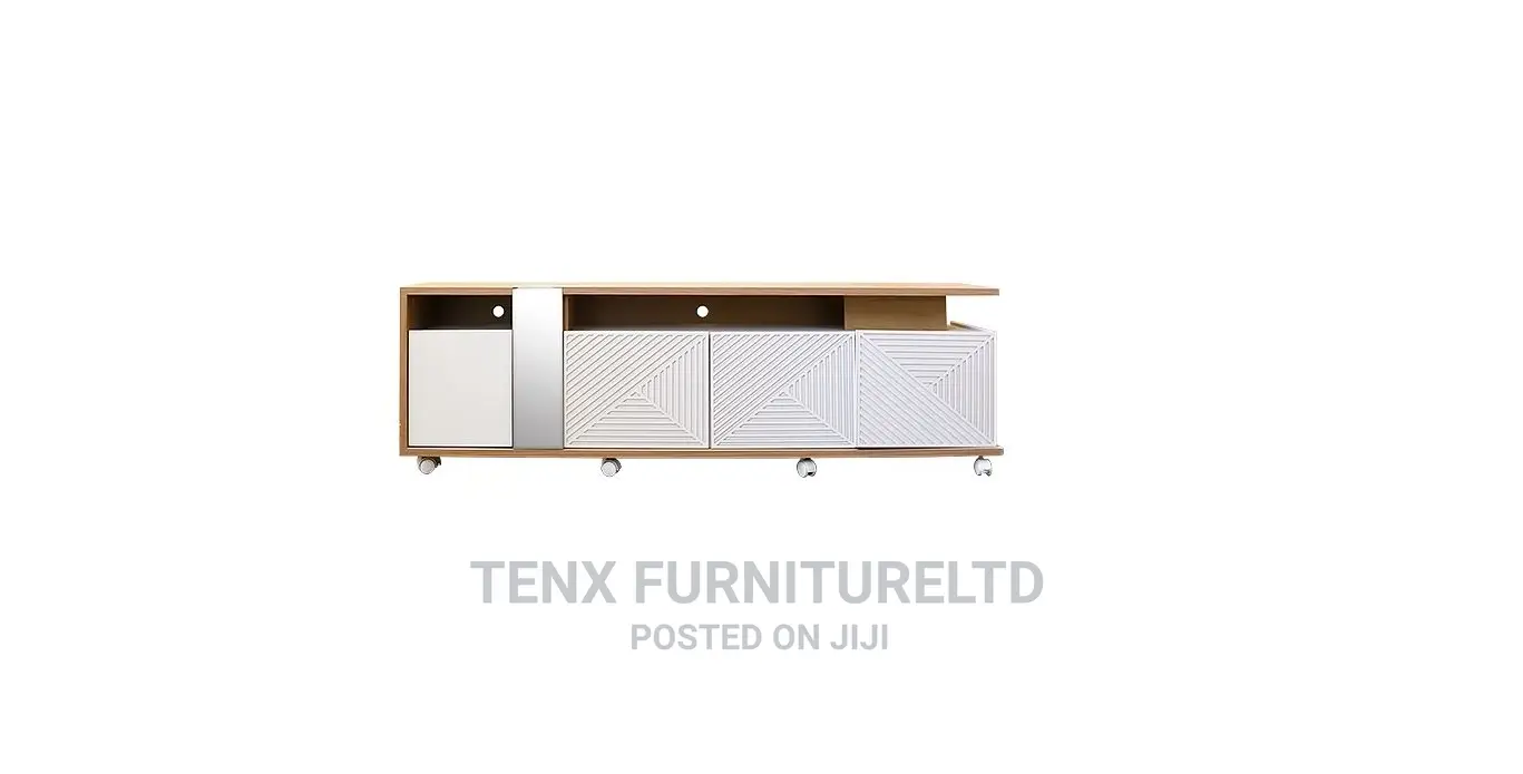 TV STAND WITH Wood and Mirror Glass