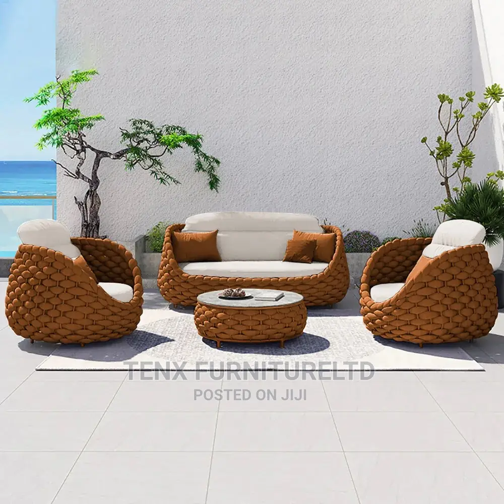 Sofa Set With Faux Marble Top Coffee Table in Brown White