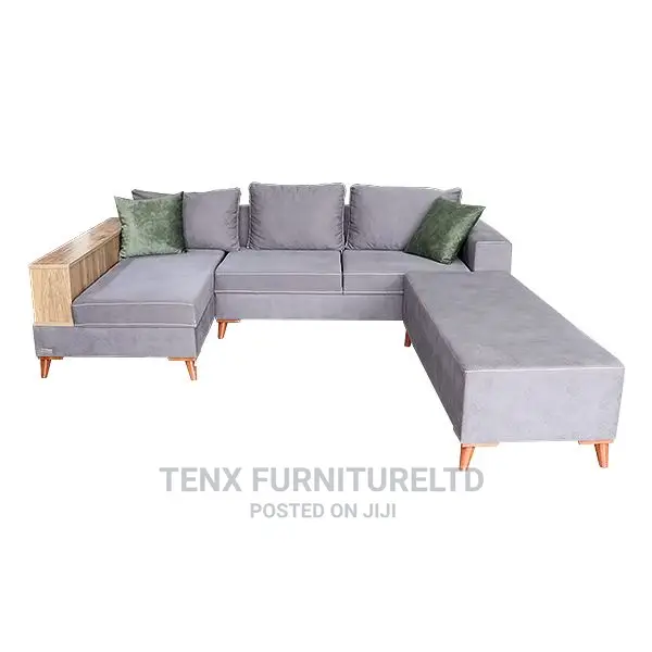 SOFA L SHAPE (Suede Leather and Wood)