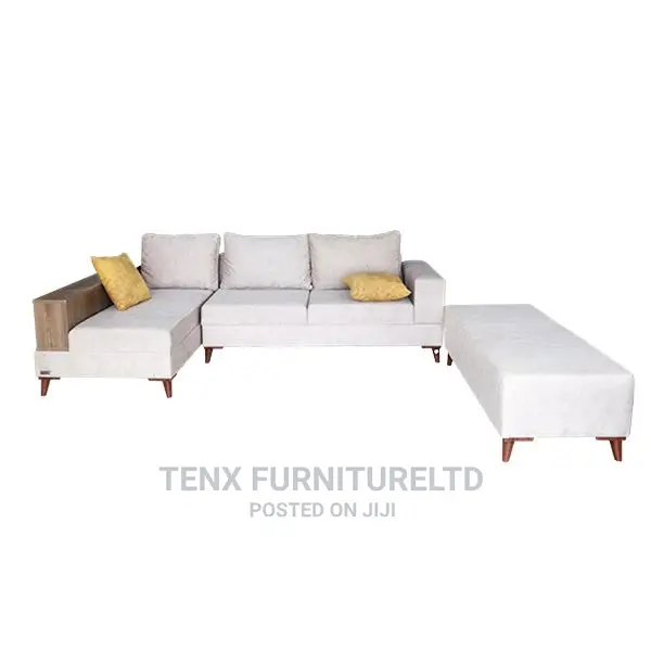 Sofa (L-Shape With Ottoman)3 Seater Suede Upholstery