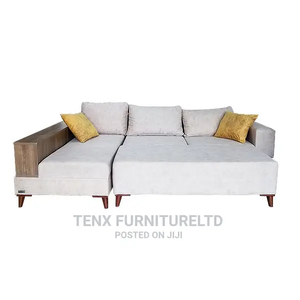 Sofa (L-Shape With Ottoman)3 Seater Suede Upholstery