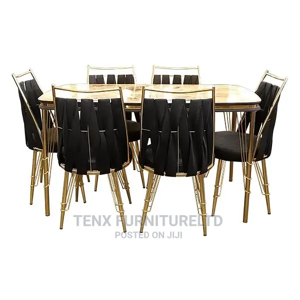DINING SET (White Faux Marble) 6 SEATER