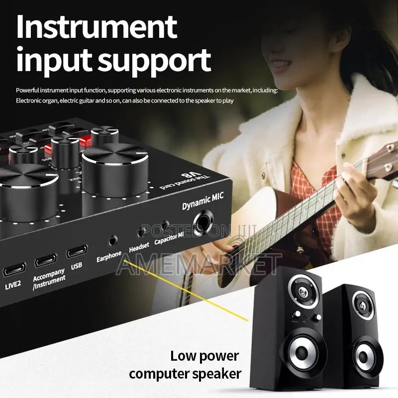 V8 Sound Card Bluetooth Audio Interface Studio Live Recordin