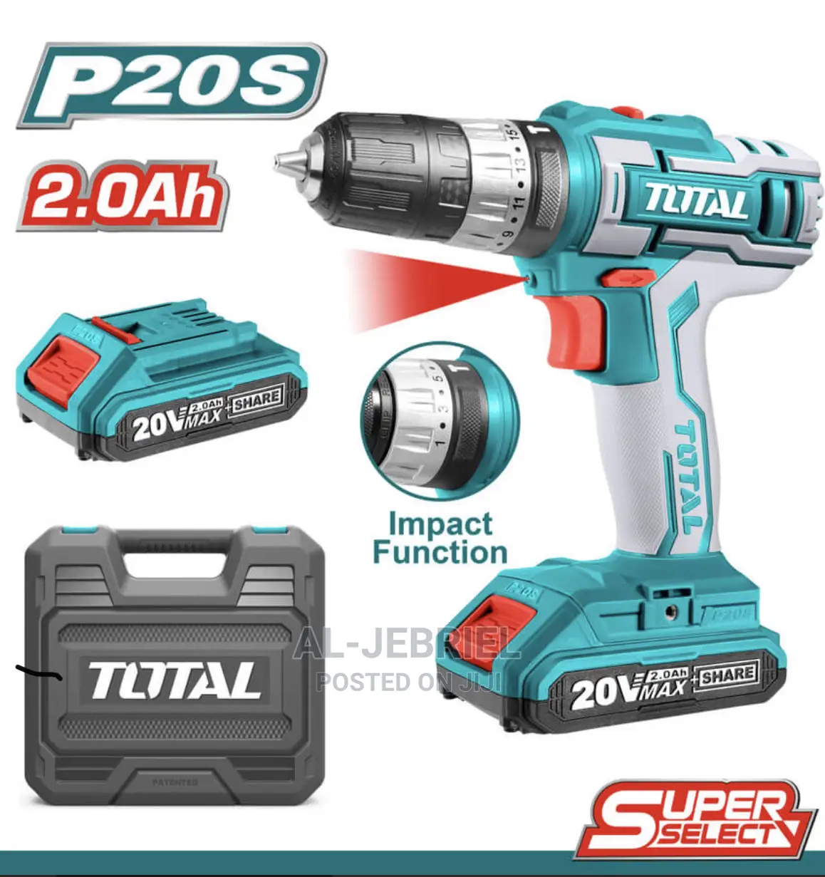 TOTAL CORDLESS IMPACT DRILL Li - Ion 20V / 2ah / 45nm