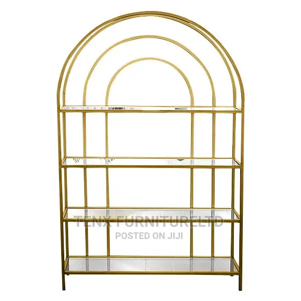 BOOKSHELF (4 Tier Plain Tempered Glass Shelves)METAL
