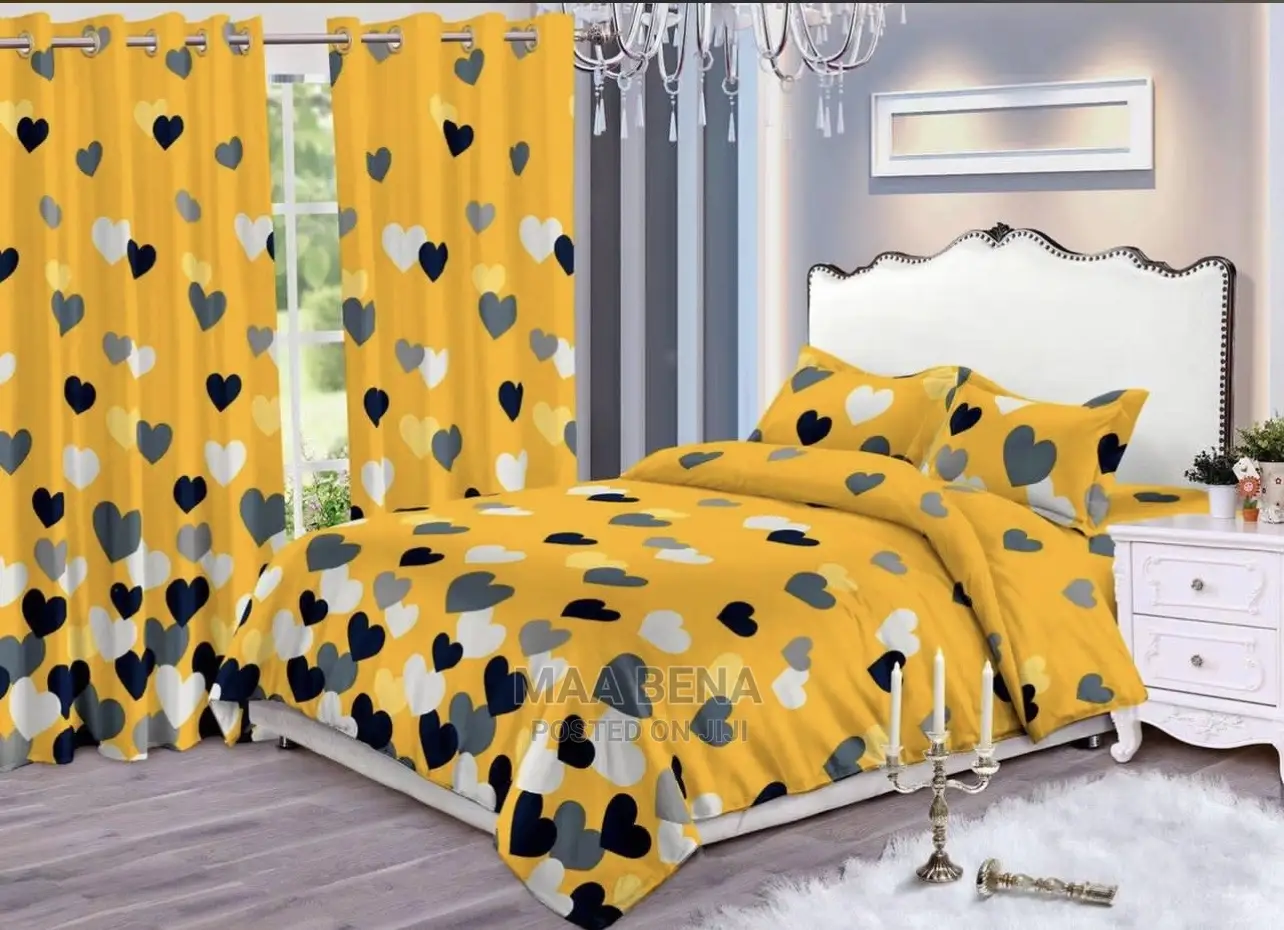 Bedsheet With Duvet Cover (King Size) + Curtains