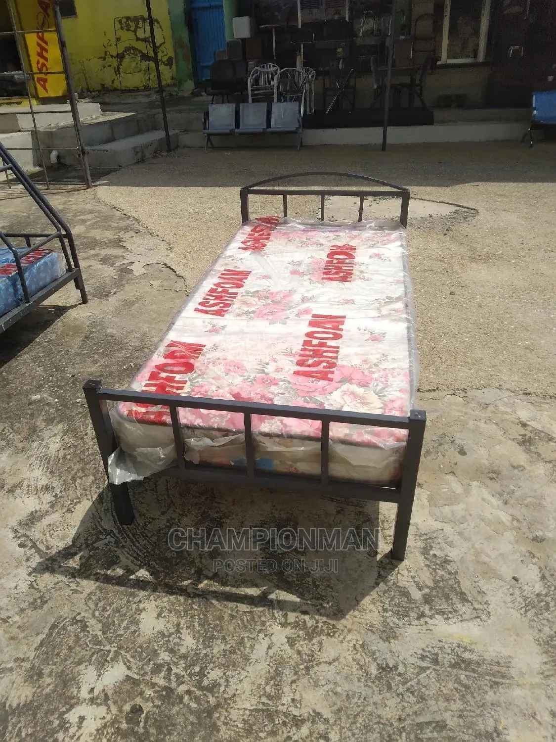 Single Metal Bed and Mattress