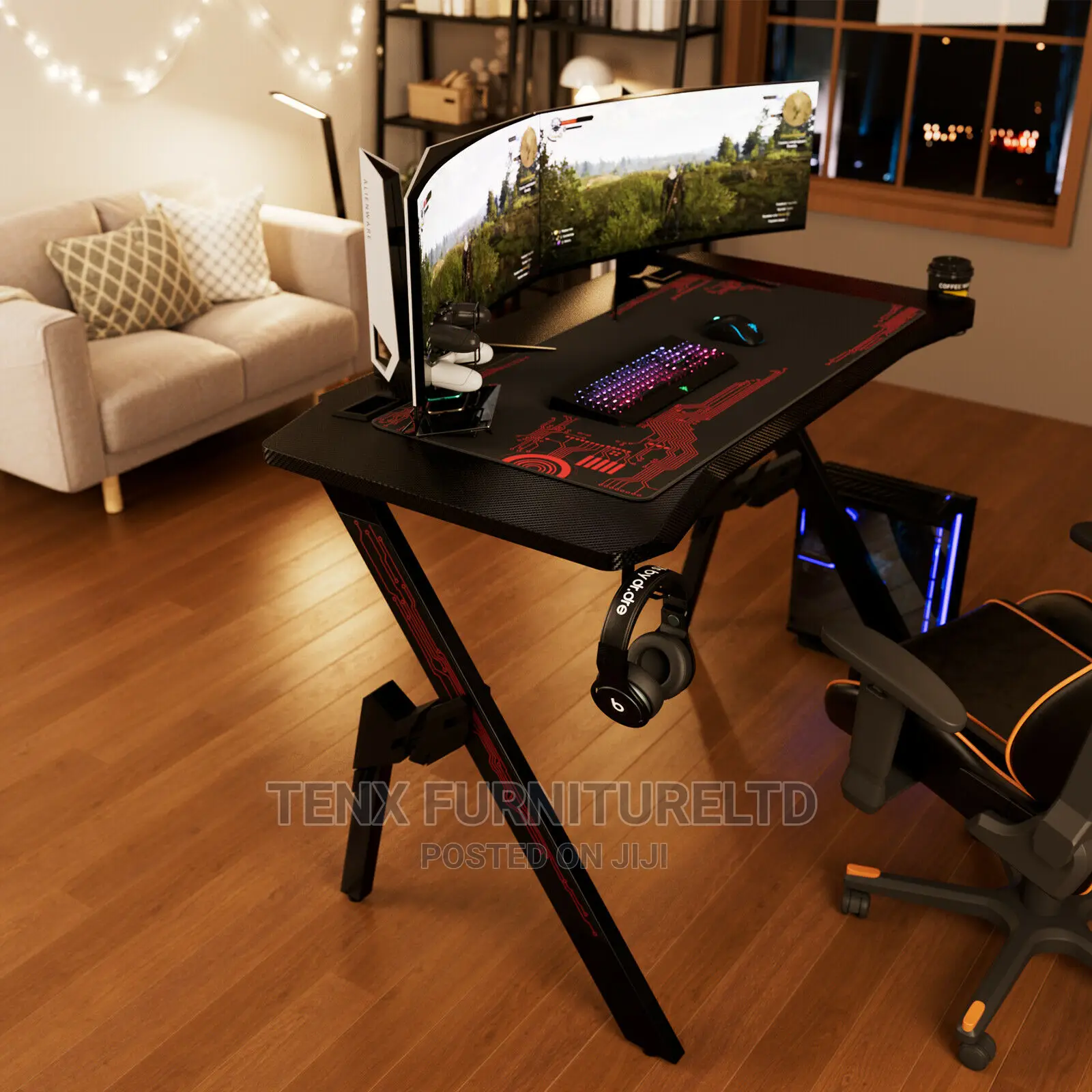Gaming Desk ( K-Shaped) Legs With Cup and Headphone Holder