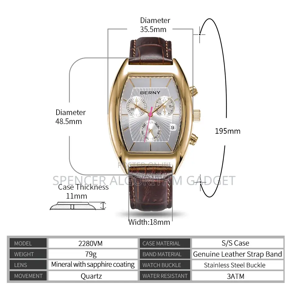 Watch Swiss Quartz Leather Strap Waterproof