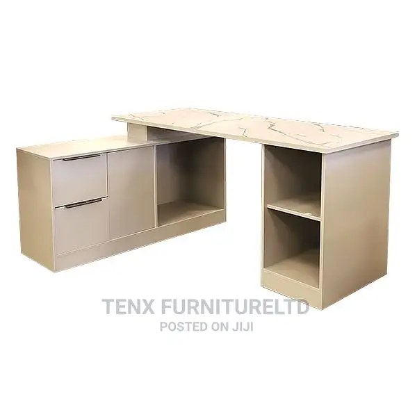 Computer Desk L Shape (Marble White and Black)Metal Handle