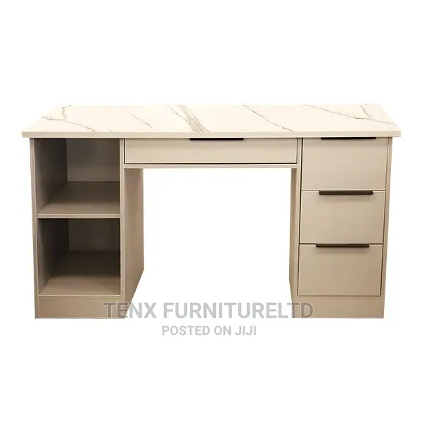 Computer Desk (Metal Tube Legs)Marble White FINISHED