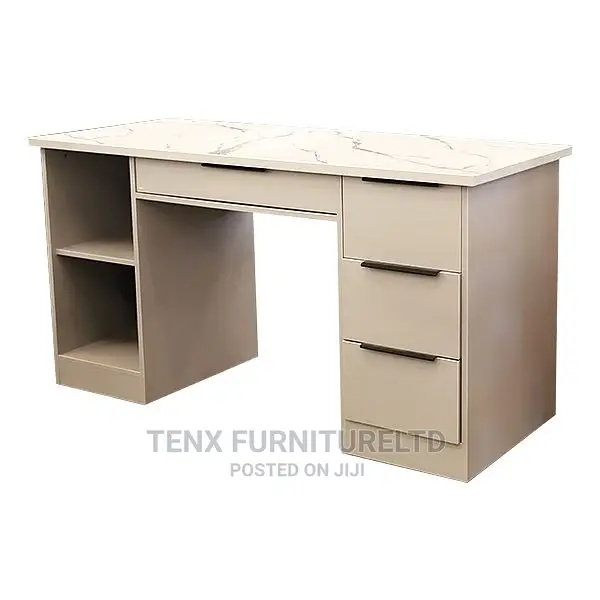 Computer Desk (Metal Tube Legs)Marble White FINISHED