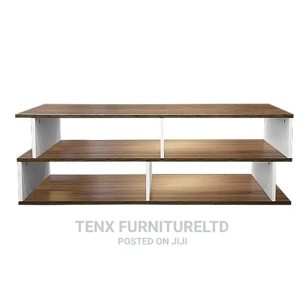COFFEE TABLE (Dual Layer With Shelves) Dark Brown and White