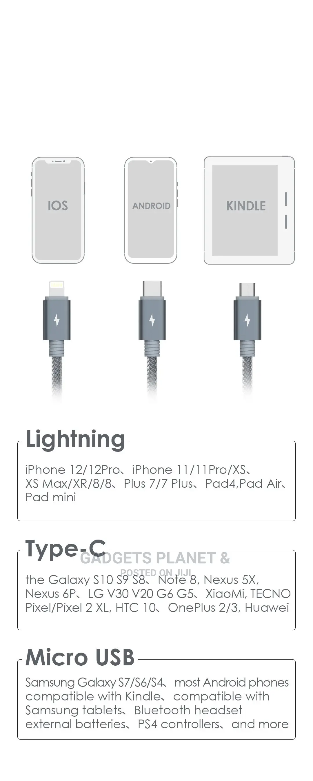 Tecno 3 in 1 Charging Data Cable - 1m