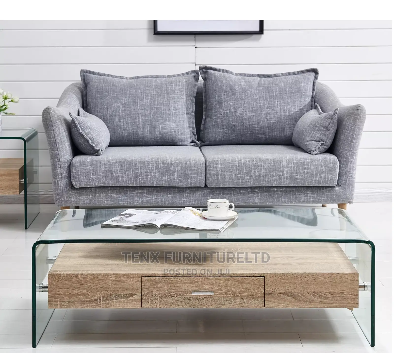Coffee Table Glass Top With 2-Drawer