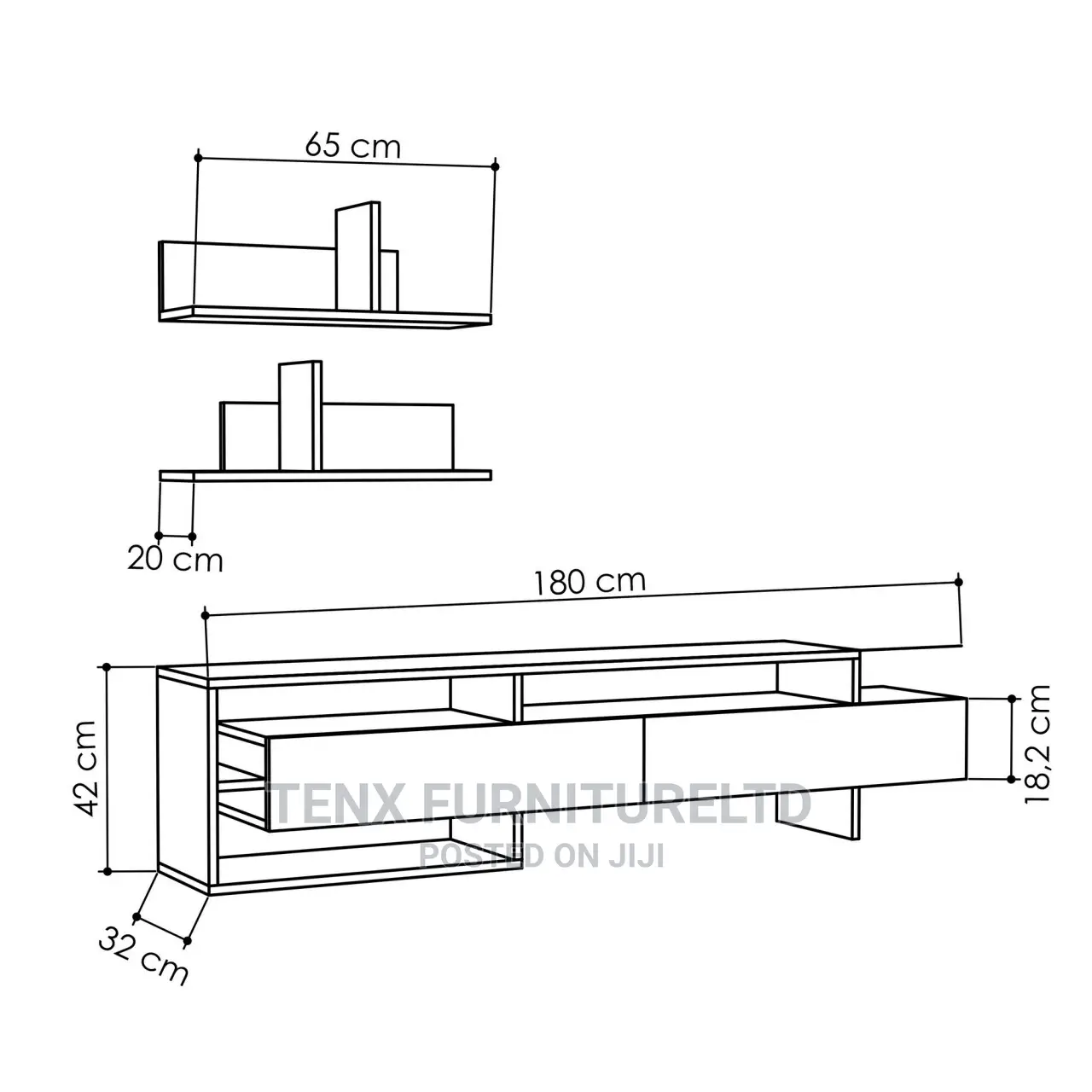 TV STAND (2 Piece Suspending Shelves ) WHITE