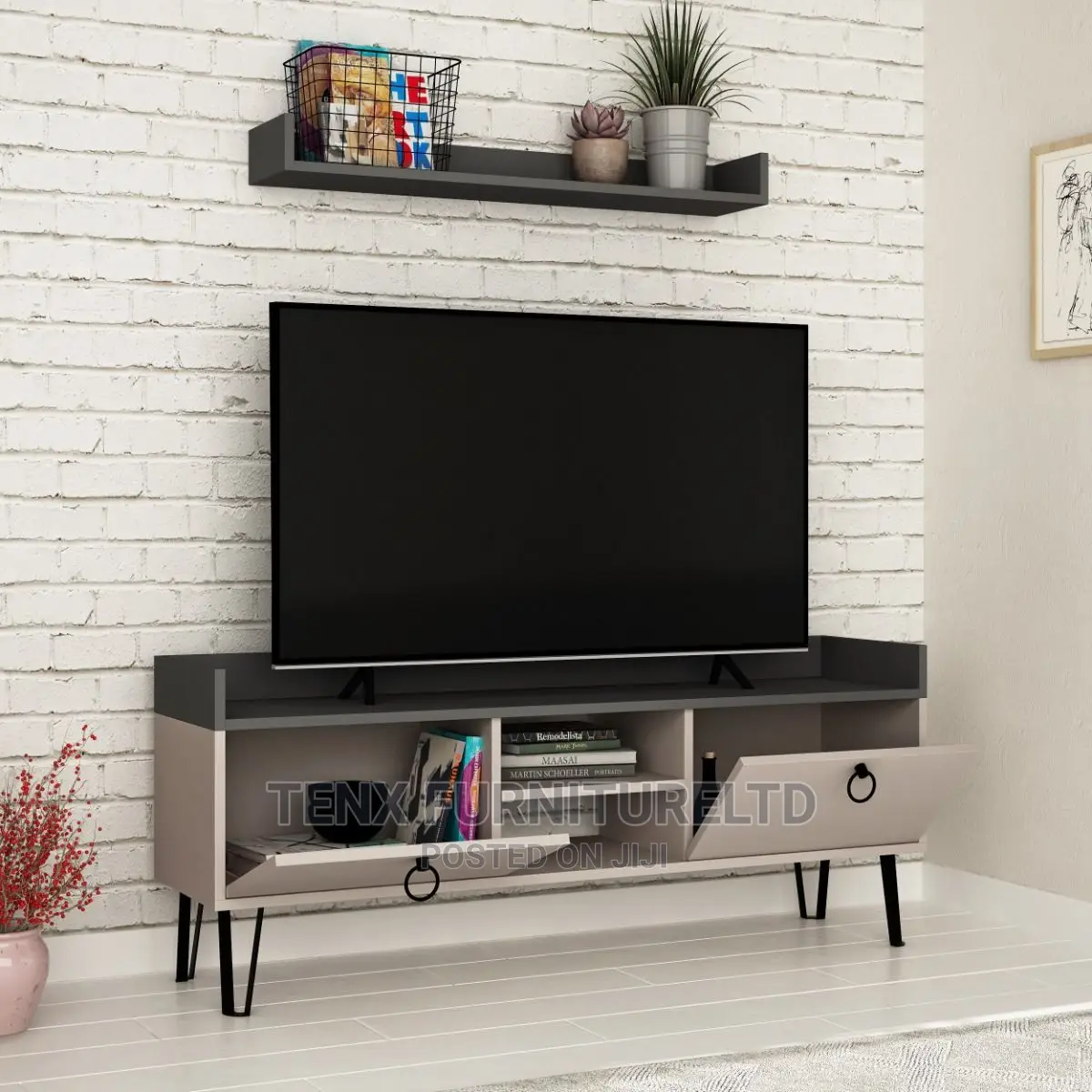 Tv Stand ( Suspending Shelf) White Oak