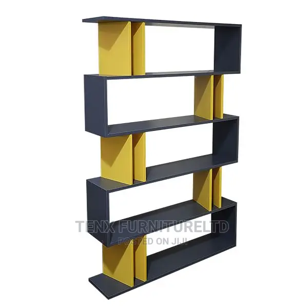 Bookshelf ( 5 Compartments ) Accasia . Yellow and Grey