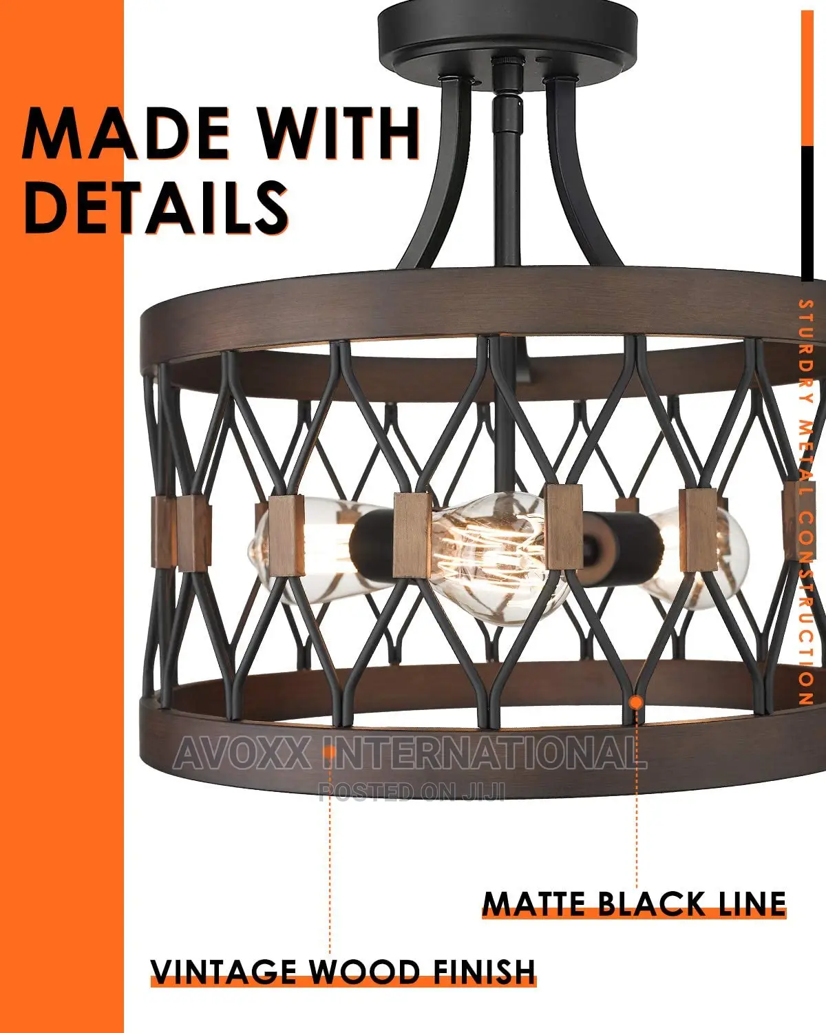 Osimir Semi-Flush Mount Ceiling Light, 3-Light Ceiling Light